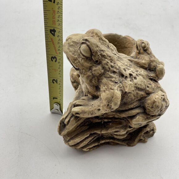 Vtg Pompadour Planter Frog w‎ Baby Figurine AF 77 Trinket Dish Faux Wood 4” - Picture 8 of 15